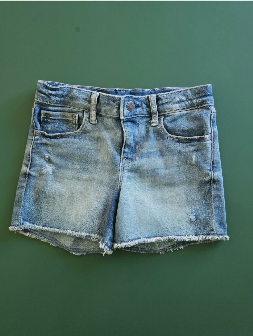 Gap Kids Girls Blue Denim Cut-Off Distressed Frayed Midi Shorts Sz M 8/9